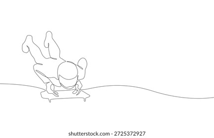 Dibujo de una línea de un atleta esqueleto montado de cabeza en trineo. Concepto de deporte de deslizamiento de invierno, diseño de deportes de esqueleto