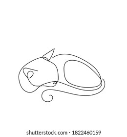 One line drawing sleeping cat. Pet shop design logo. Abstract minimal style