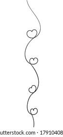 One line drawing of small hearts on vertical wavy line, Hand drawn vector minimalist illustration of free love concept