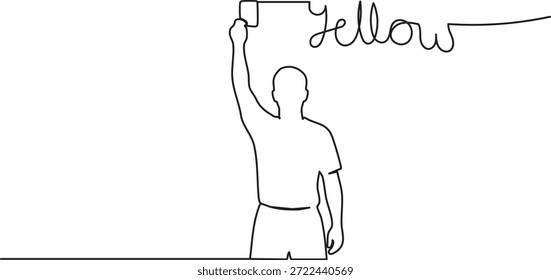Un dibujo de línea de un árbitro de fútbol sosteniendo una tarjeta amarilla por una falta
