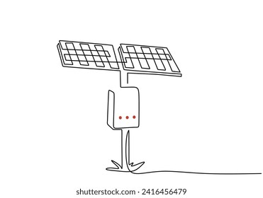 One line drawing of solar panel photovoltaic. Sunlight energy source. Green renewable energies concept.