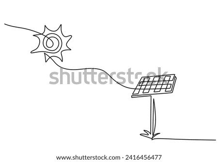 One line drawing of solar panel photovoltaic. Sunlight energy source. Green renewable energies concept.