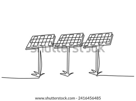 One line drawing of solar panel photovoltaic. Sunlight energy source. Green renewable energies concept.