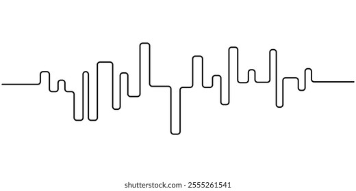 One line drawing of sound wave. Continuous linear sketch .Doodle vector illustration, red and blue waving lines , zigzag lines sound waves, One continuous line drawing of music player soundbar.