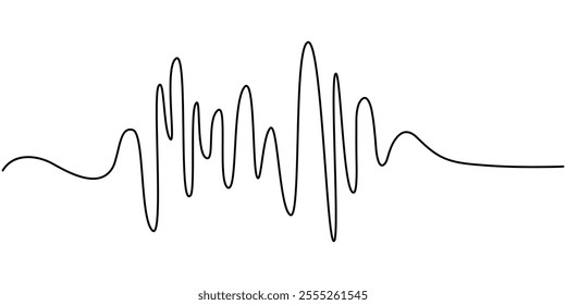 One line drawing of sound wave. Continuous linear sketch .Doodle vector illustration, red and blue waving lines , zigzag lines sound waves, One continuous line drawing of music player soundbar.