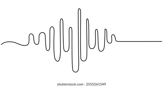 One line drawing of sound wave. Continuous linear sketch .Doodle vector illustration, red and blue waving lines , zigzag lines sound waves, One continuous line drawing of music player soundbar.