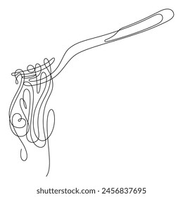 dibujo de una línea de espagueti enrollado con tenedor de Ilustración vectorial de primer plano