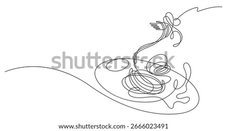 one line drawing spaghetti rolled dish italian food. continuous line drawing decorative art handdrawn minimalism