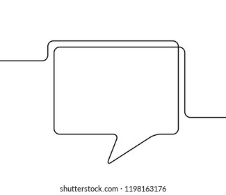 One line drawing of speech bubble, Black and white vector minimalistic linear shape made of continuous line rectangular with round corners