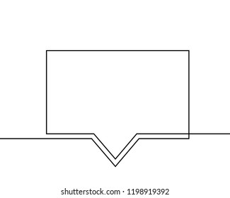 One line drawing of speech bubble, Black and white vector minimalistic linear rectangular shape made of continuous line
