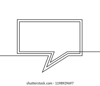One line drawing of speech bubble, Black and white vector minimalistic linear rectangular shape made of continuous line