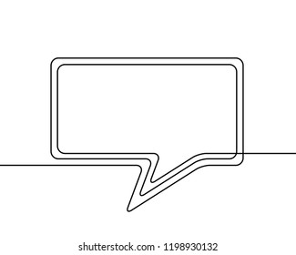 One line drawing of speech bubble, Black and white vector minimalistic linear shape made of continuous line rectangular with round corners