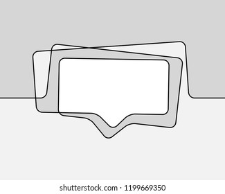 Dibujo de una línea de burbuja de habla, Forma lineal minimalista de vector negro y blanco, de línea continua rectangular con esquinas redondeadas sobre fondo de escala de grises