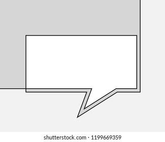 One line drawing of speech bubble, Black and white vector minimalistic linear rectangular shape made of continuous line on grayscale background