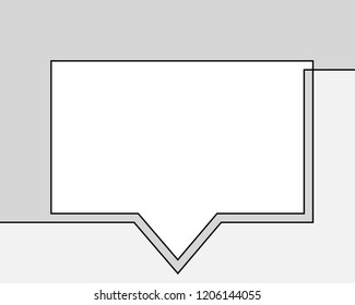 One line drawing of speech bubble, Black and white vector minimalistic linear rectangular shape made of continuous line on grayscale background