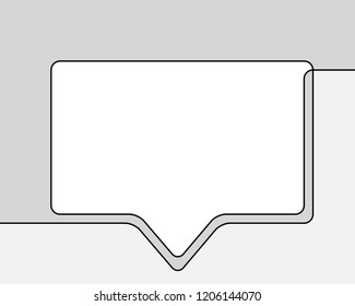 One line drawing of speech bubble, Black and white vector minimalistic linear shape made of continuous line rectangular with round corners on grayscale background