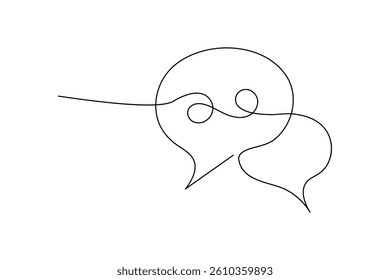 One line drawing of speech bubble, Black and white vector minimalistic linear shape made of continuous line art

