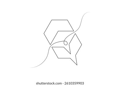 One line drawing of speech bubble, Black and white vector minimalistic linear shape made of continuous line art

