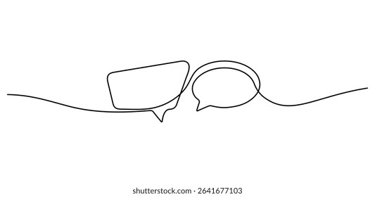 One Line Drawing of Speech Bubble. Minimal Chat Icon Vector Design