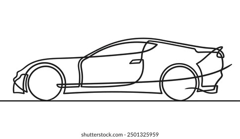 Eine Strichzeichnung. Sportwagen, modernes Design Roadster. Vektorgrafik einzeln auf weißem Hintergrund. Endlose Linie ohne Unterbrechung.