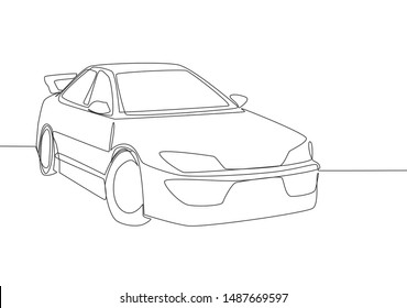 One line drawing of sporty sedan car. Stylish and trendy vehicle transportation concept. Single continuous line draw design