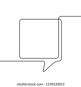Dibujo de una línea de burbuja de habla cuadrada con esquinas redondeadas, ilustración lineal minimalista vector negro y blanco hecha de línea continua