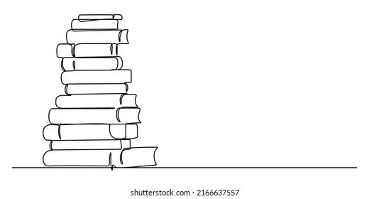 Eine Linie Zeichnung des Stacks der Bücher Dekoration. Minimale Vektorgrafik im Stil. Zurück zum Schulkonzept