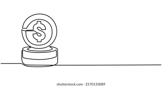 one line drawing stack of coin money currency vector illustration template design, Monetization Continuous Line Editable Stroke Line, Continuous one line drawing of dollar sign Minimalism design.