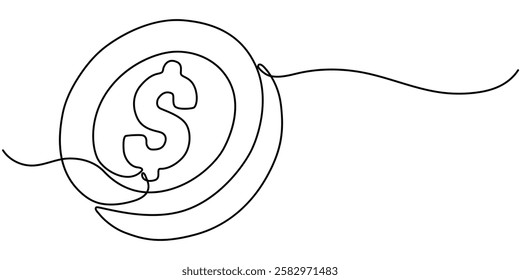 one line drawing stack of coin money currency vector illustration template design, Hand holding coin continuous one line drawing art with dollar symbol, coin continuous one line drawing, coin stags.