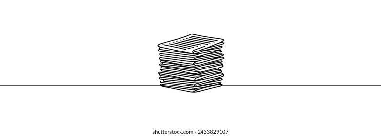 One line drawing of a stack of news newspapers. Vector illustration.