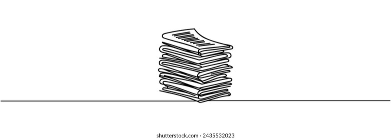 One line drawing of a stack of news newspapers. Vector illustration