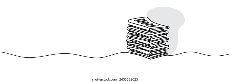 One line drawing of a stack of news newspapers. Vector illustration