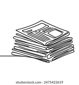 One line drawing of a stack of news newspapers. Vector illustration