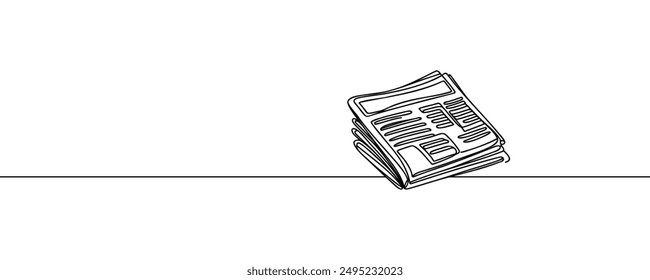 Dibujo en una línea de una pila de periódicos. Ilustración vectorial.