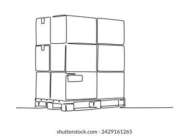 One line drawing of stack of shipping package boxes. Courier cargo delivering vehicle transportation concept. Single continuous line draw design