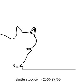 One line drawing style of a cat lying on the floor. There’s a copy space for your text. isolated image