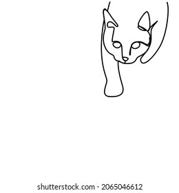 One line drawing style of a cat lying on the floor. There’s a copy space for your text. isolated image