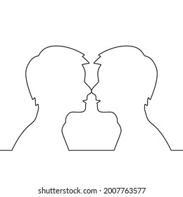 One line drawing style of a couple. They’re men standing close together. Concept about homosexual, LGBTQ, transgender, pride month.