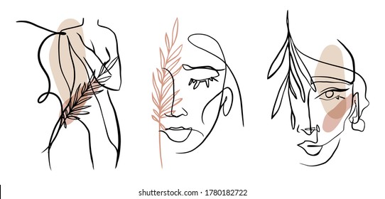 One line drawing style female portrait. Can use t-shirt print, beauty and fashion concept, wedding, poster, decoration.