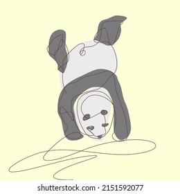 One line drawing style of a panda doing a handstand - Vector
