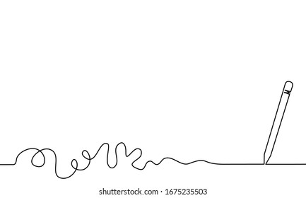 One line drawing style of a pen writing isolated on white background. There’s a copy space for your text.