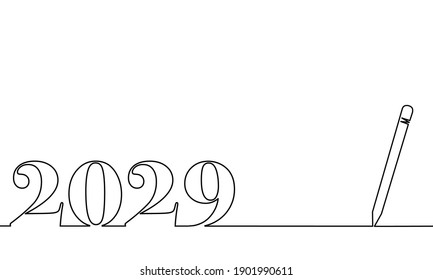 One line drawing style with a pen on the right and 2029 on the left, the year of the lord. Concept about writing, simply, yearly, celebrating, anniversary and etc. 