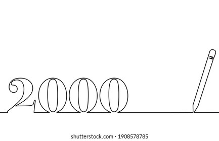 Ein Zeilenziehstil mit einem Stift auf der rechten und 2000 auf der linken Seite, das Jahr des Herrn. Konzept zum Schreiben, einfach, jährlich, Feiern, Jubiläum und so weiter. 