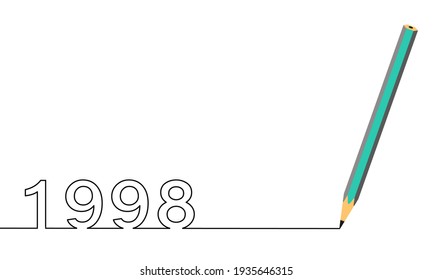 Un estilo de dibujo de línea con un bolígrafo a la derecha y 1998 a la izquierda, el año del señor. Concepto sobre escribir, simple, anual, celebrar, aniversario, etc.
