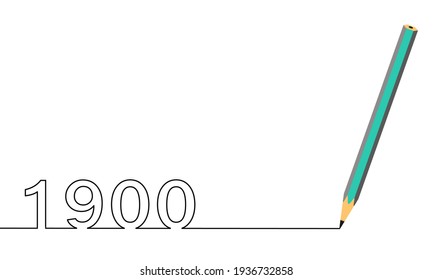 One line drawing style with a pen on the right and 1900 on the left, the year of the lord. Concept about writing, simply, yearly, celebrating, anniversary and etc.