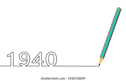 One line drawing style with a pen on the right and 1940 on the left, the year of the lord. Concept about writing, simply, yearly, celebrating, anniversary and etc.