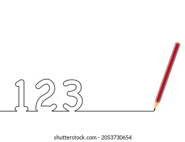 One line drawing style with a pen on the right and number 1, 2, 3 on the left. Concept about writing, simply, beginning or education.