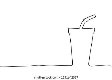 One line drawing style of a soda cup that isolated on white background. There’s a copy space for your text.