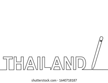One line drawing style of a word THAILAND isolated on white background. There’s a pen on the right. There’s a copy space for your text.