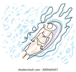 One line drawing of summer adventure concept.
One continuous line drawing of wotor sports, woman surfing in sea.
